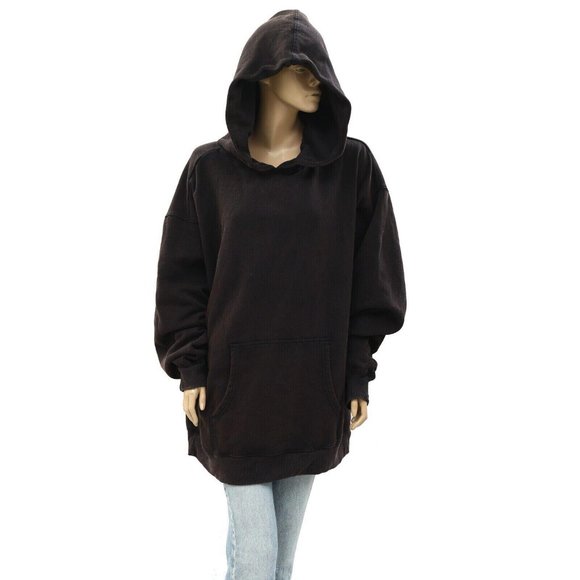 Free People Solid Hoodie Tunic Top Cotton Oversized Ribbed Slouchy
